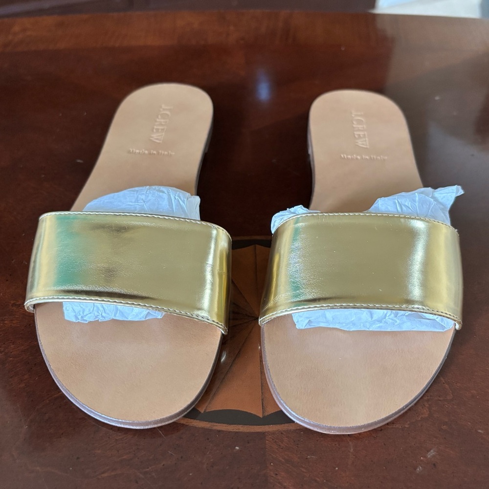 J. Crew Gold Metallic Sandals Slide-Style